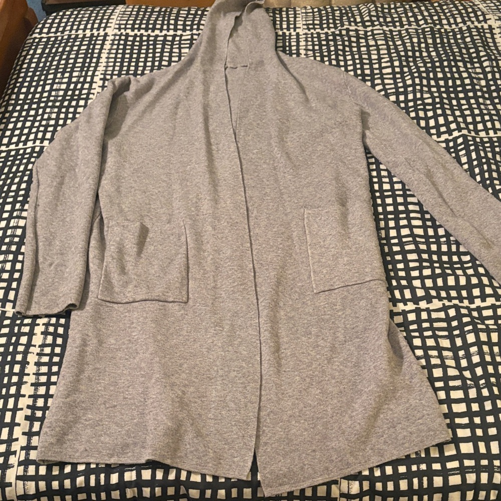 Gray Open Front Cardigan w/Hoodie Size M/L
